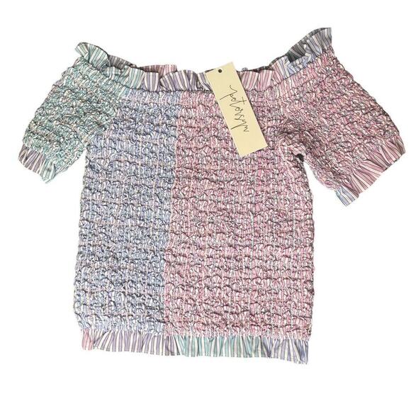 Petersyn Revolve Women's Kinsey Smocked Off-Shoulder‎ Cotton Top in Cocktail M - Picture 2 of 8